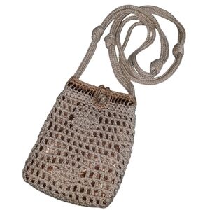The Sak Open Crochet Bronze Peep Liner Mini Crossbody Cream Brown Boho